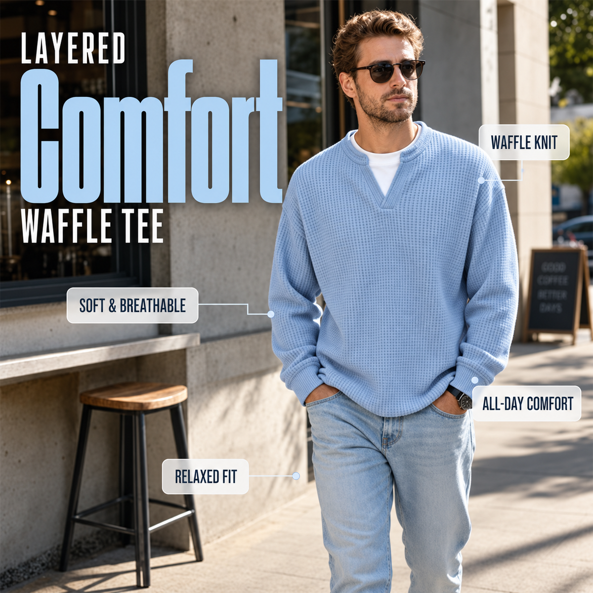 🔥LAST DAY SALE 50% OFF !!🏆WaffleEase Layered Tee