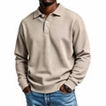 🧶 Textured Knit, Smarter Casual Style | Men's Waffle Collared Long-Sleeve Top